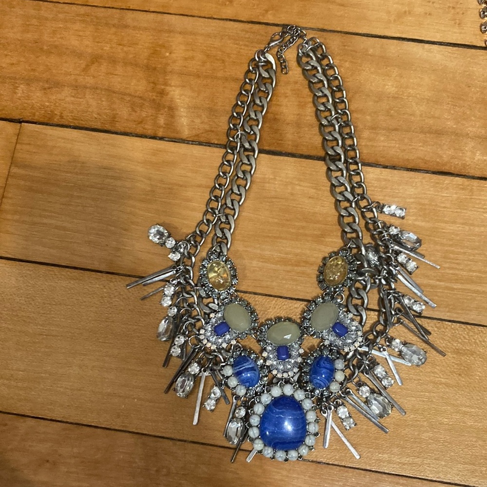 Blue and silver statement necklace